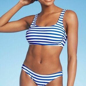 Xhiliration Nautical Blue & White Bikini Set - D/DD Bikini Top - Medium Bottoms